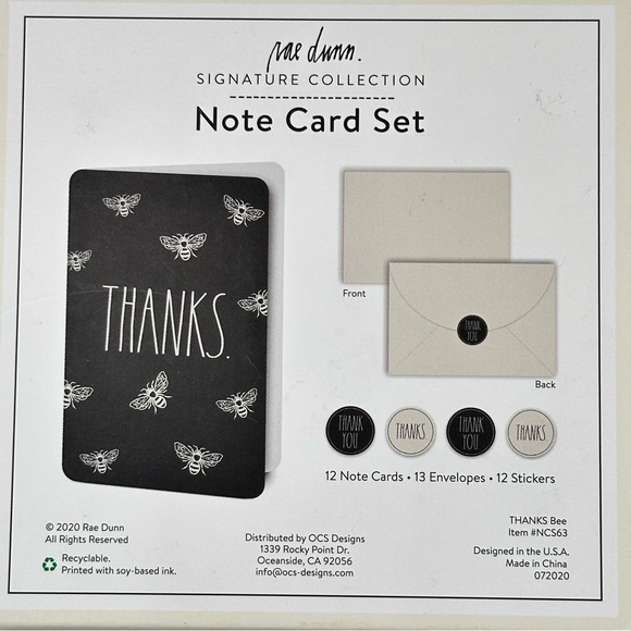 Rae Dunn Mr. Dunn Signature Collection Thank You Note Cards (THANKS Bee) - Picture 5 of 5